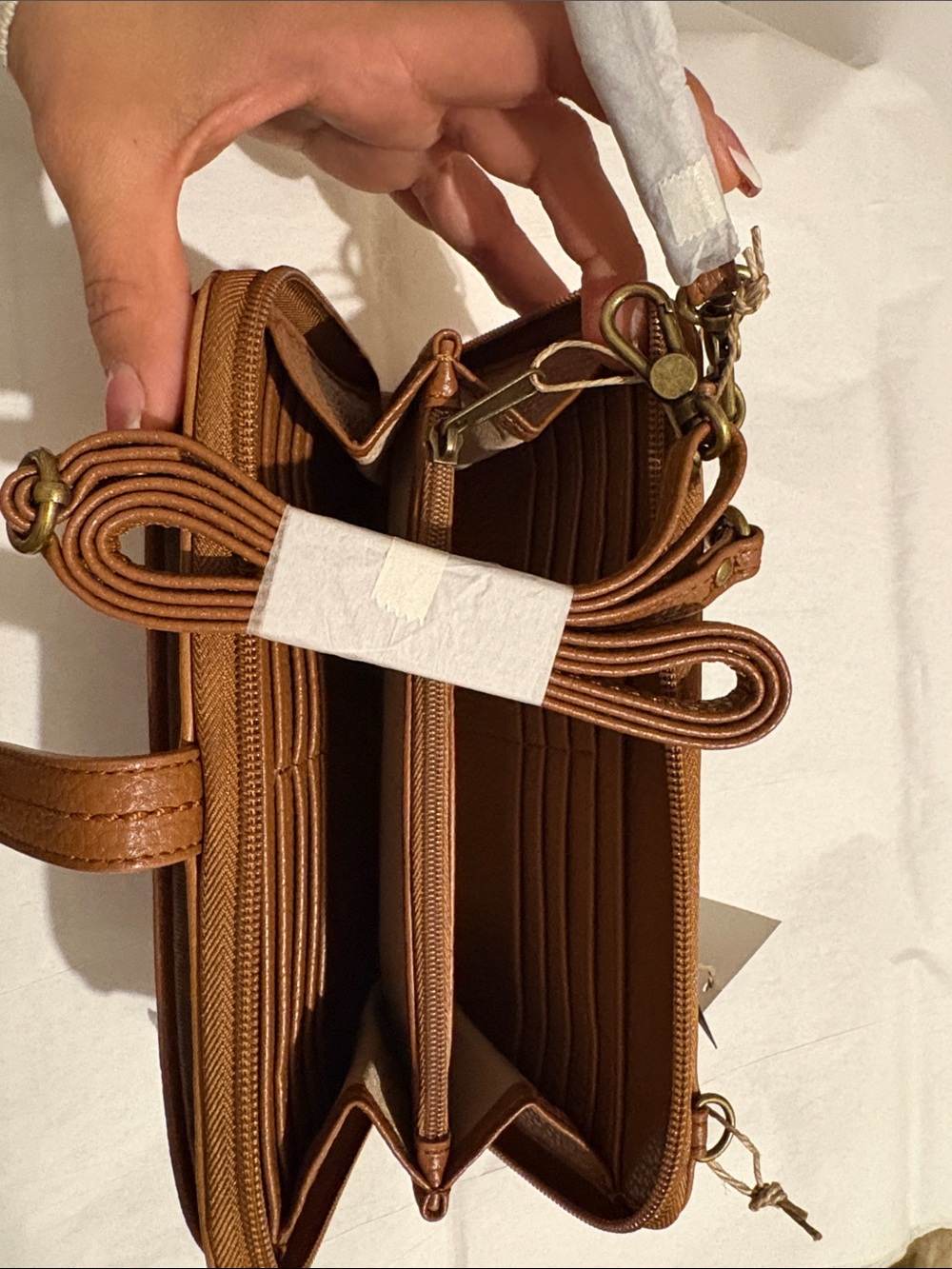 NWT The Sak Embossed Brown Leather Wristlet with crossbody strap - Picture 6 of 9